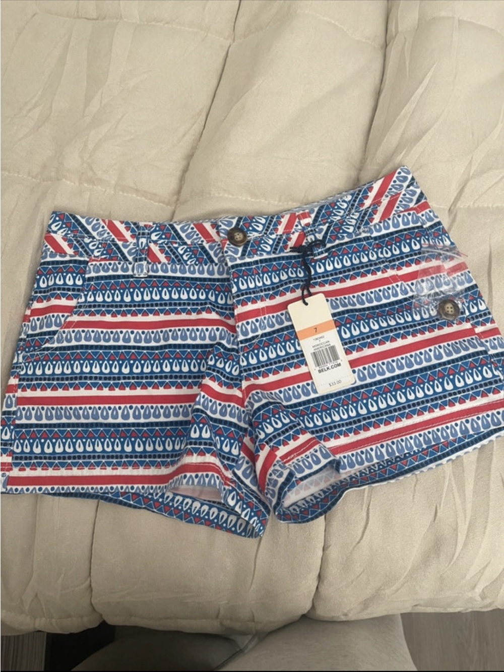 Red Camel Blue and Red Printed High Waist Women's Shorts